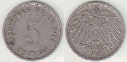 1914 A Germany 5 Pfennig A008283